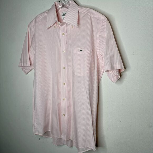Lacoste Pink & White Pinstripe Short Sleeve Casual Button Front & Collar 40 - Picture 1 of 9